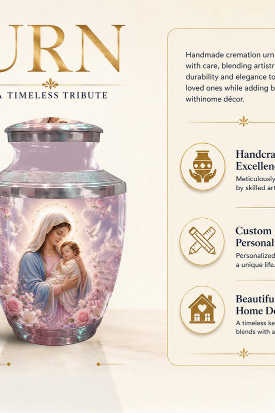 Virgin Mary and Baby Jesus Urn For Mom – Catholic Urn for Women