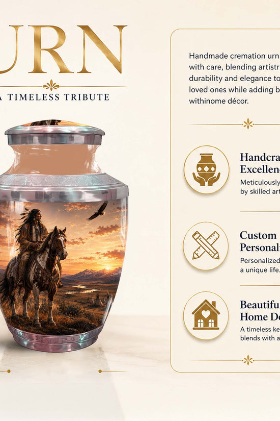 Horse Rider Urn For Men - Native American Warrior Memorial Urn
