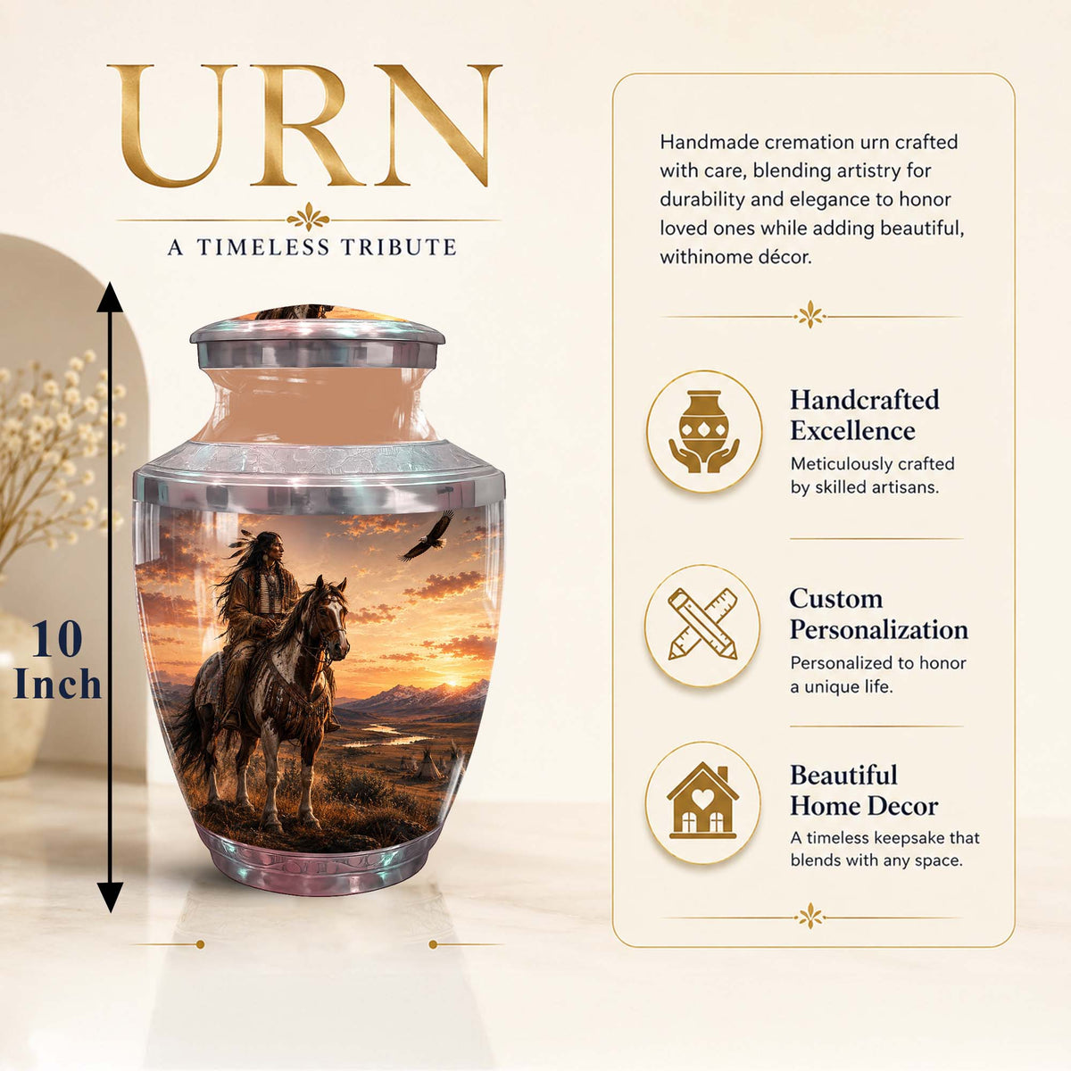 Horse Rider Urn For Men - Native American Warrior Memorial Urn
