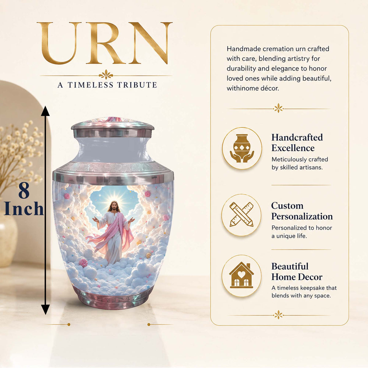 Catholic Urn For Adult Human Ashes - Jesus Cremation Urn