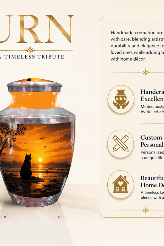 Cat Sunset Memorial Urn For Ashes - Sunset Cremation Urn For Pet