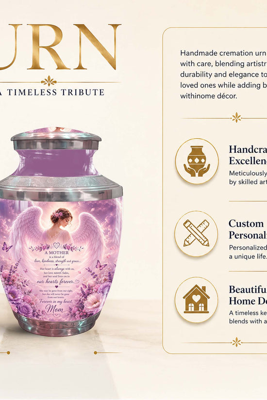 Angel Themed Funeral Urn for Mother - Pink Winged Angel Urn