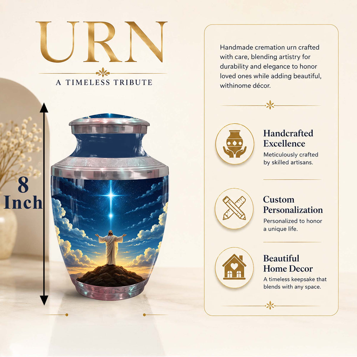 Jesus Themed Memorial Urn - Catholic Cross Funeral Urns For Ashes