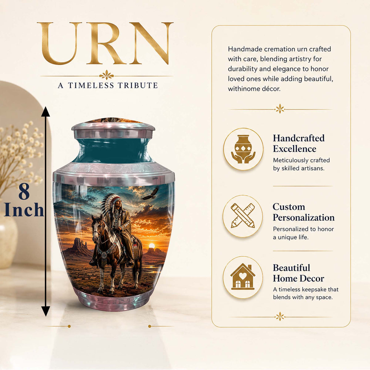 Native American Chief Urn - Sunset Funeral Urns For Men