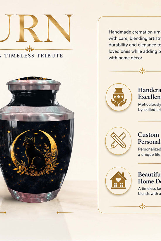 Celestial Cat Urn For Ashes - Starry Night Memorial Ashes Urn