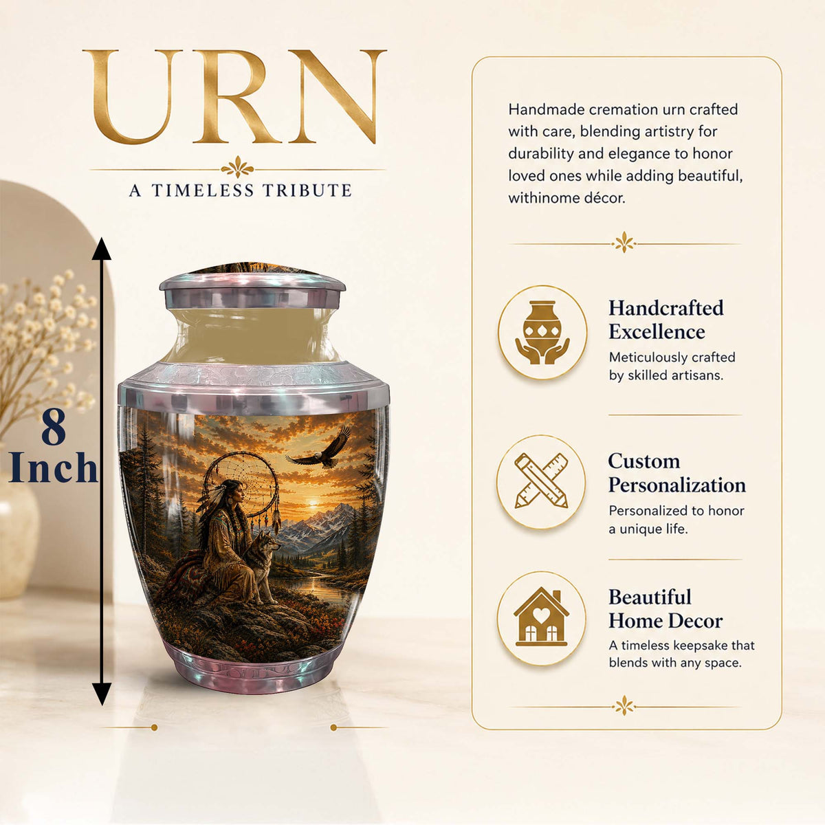 Indigenous Maiden Funeral Urn - Native American Urn For Women