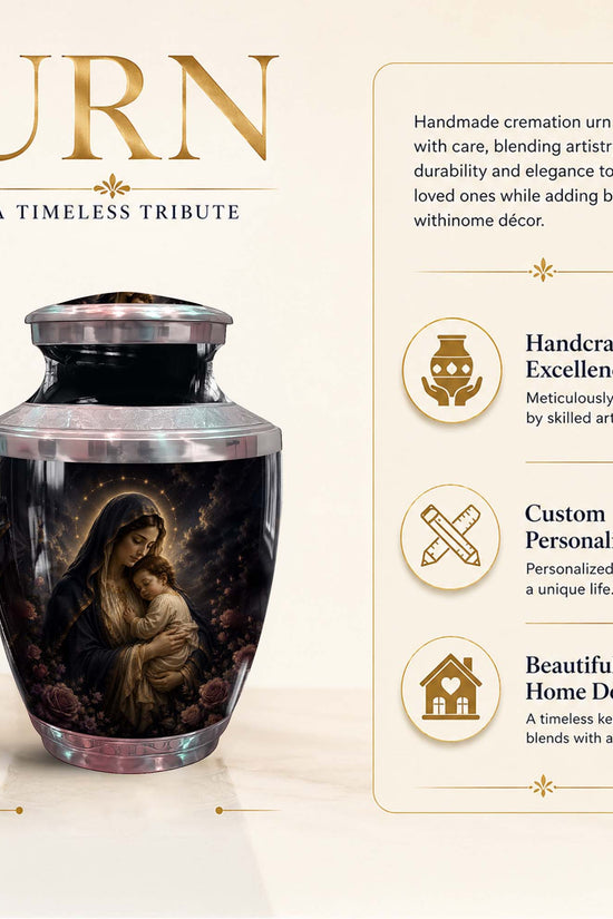 Mother Mary & Infant Jesus Urn – Religious Funeral Urn for Mother