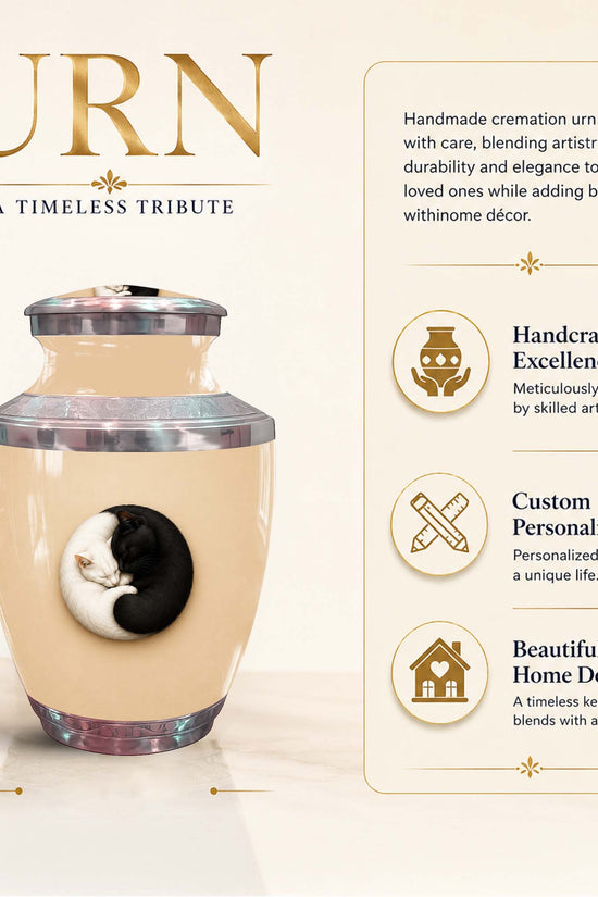 Yin Yang Memorial Urn For Cat - Unique Pet Cremation Urn For Cat