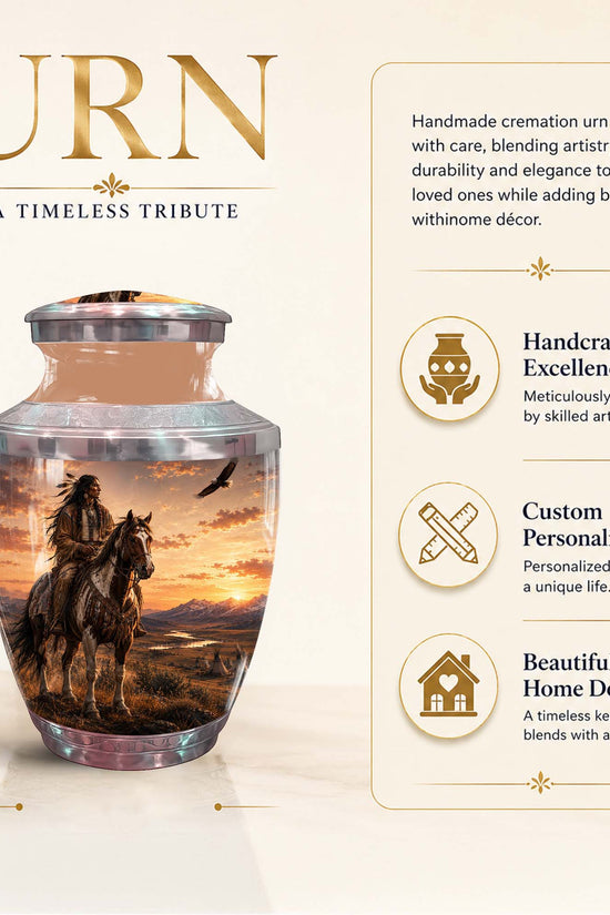 Horse Rider Urn For Men - Native American Warrior Memorial Urn