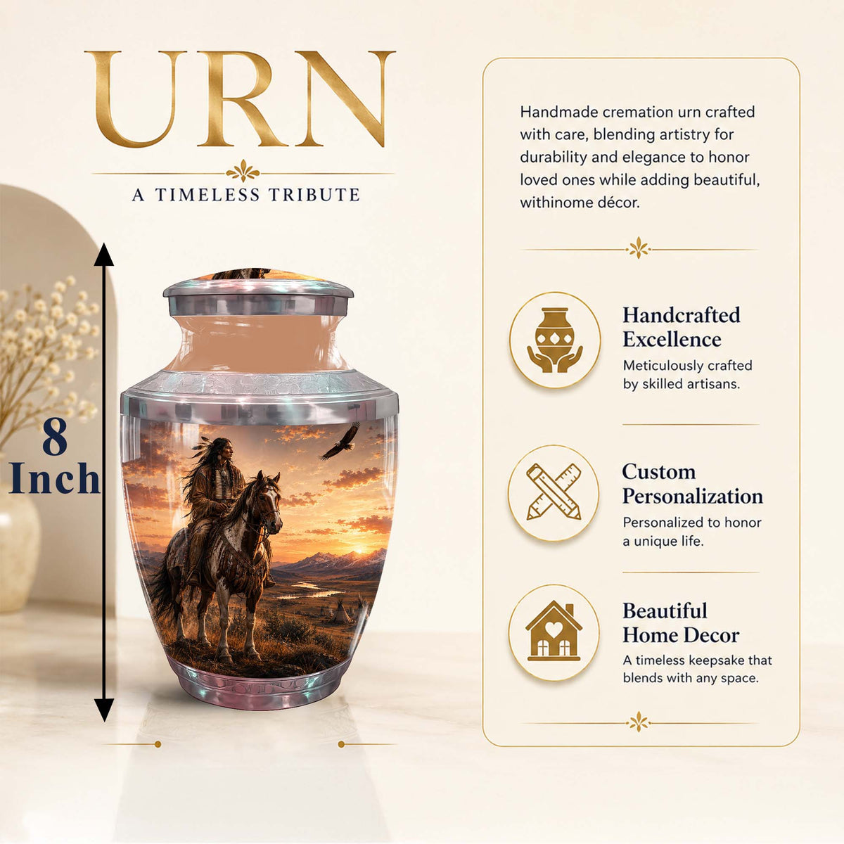 Horse Rider Urn For Men - Native American Warrior Memorial Urn