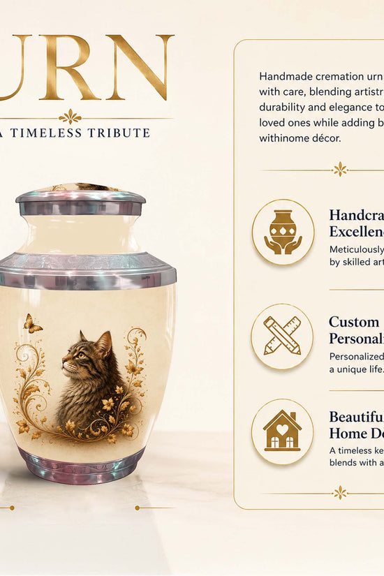 Artistic Cat Memroial Urn - Cat Themed Urn For Cremation Ashes