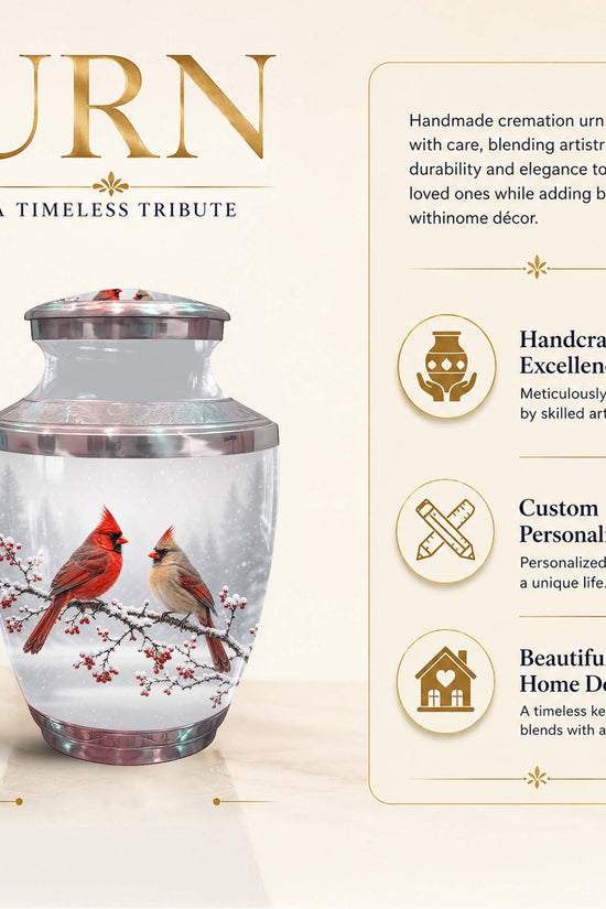 Cardinal Bird Themed Memorial Urn - Funeral Urns For Lovers
