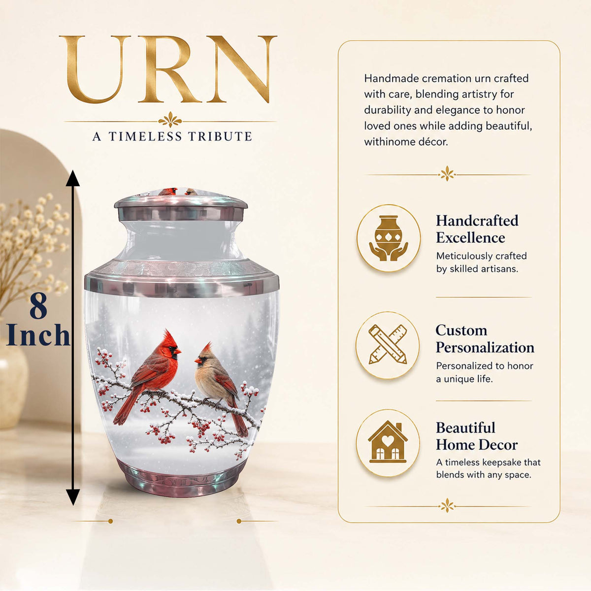 Cardinal Bird Themed Memorial Urn - Funeral Urns For Lovers