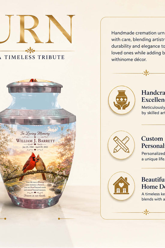 Cardinal Bird Pair Themed Urn - Bird Memorial Urn For Lovers