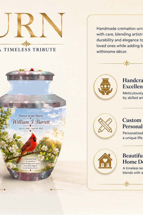 Red Cardinal Bird Urn For Mother - Cremation Urn For Adult Women