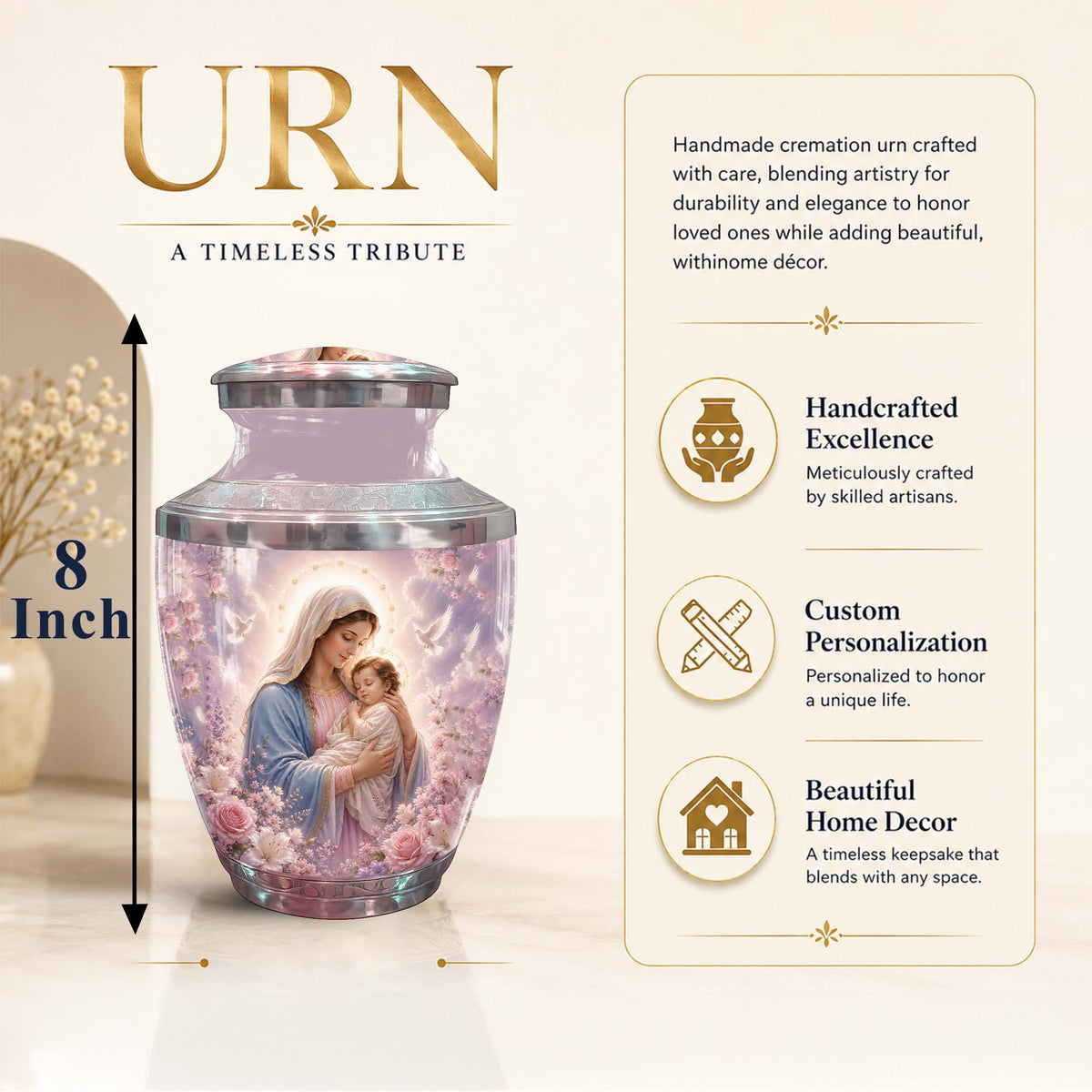 Virgin Mary and Baby Jesus Urn For Mom – Catholic Urn for Women