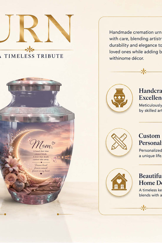 Memorial Urn for Mom – Floral Crescent Moon Cremation Urn