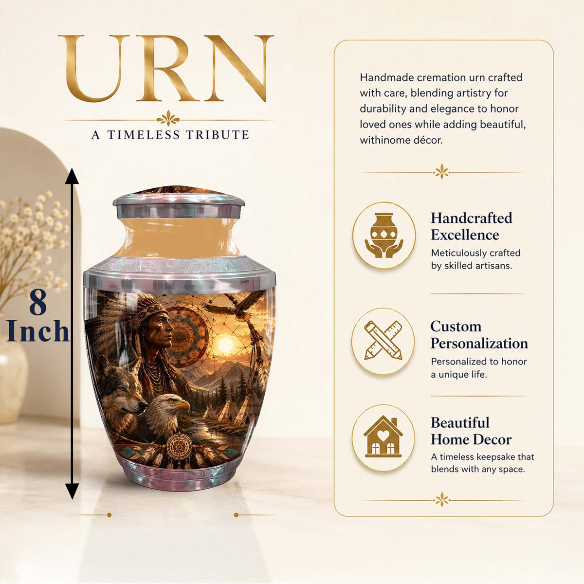 Native American Memorial Urn - Cremation Urns For Human Ashes