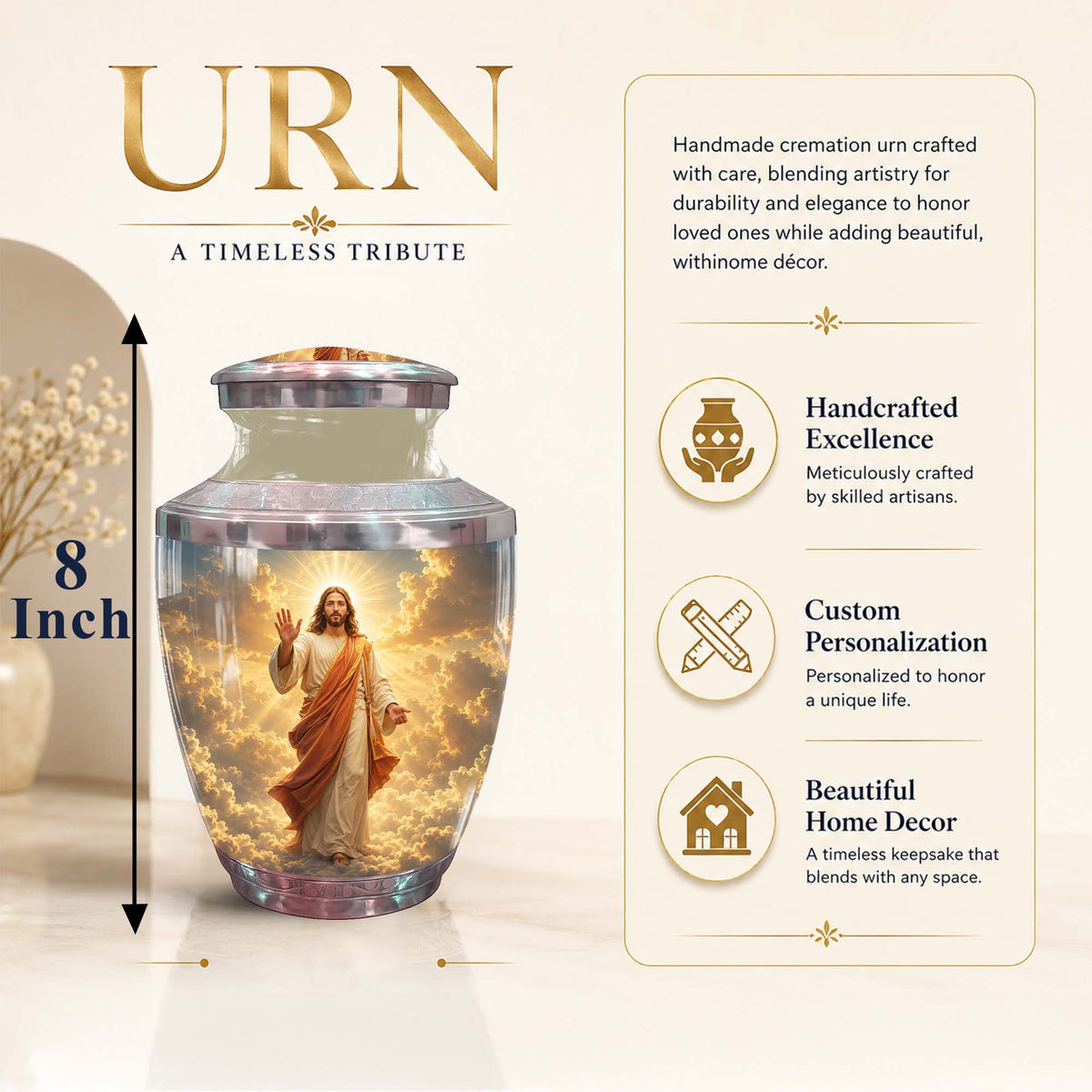 Jesus Christ Adult Cremation Urn - Heavenly Clouds Memorial Urn