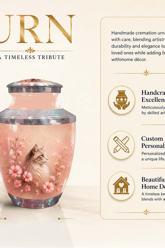 Cat Memorial Urn For Ashes - Floral Pet Cremation Urn
