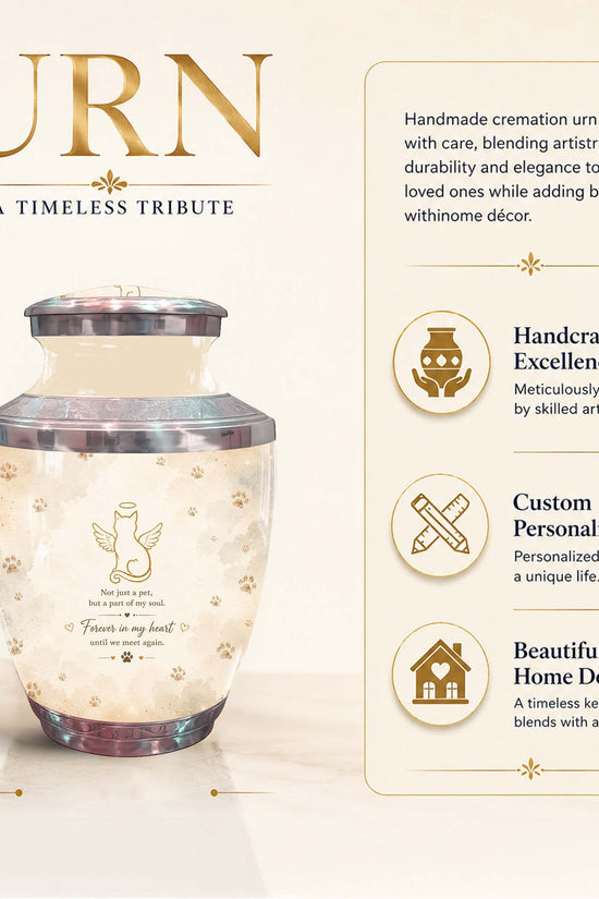 Angel Cat Memorial Urn For Pet Ashes - Pet Cremation Urn