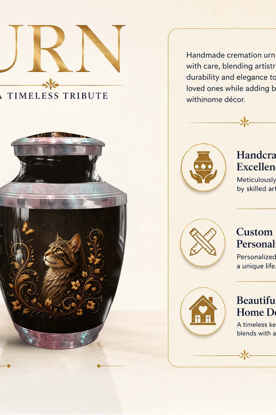 Artistic Memorial Urn For Pet Ashes - Cat Themed Urn For Ashes