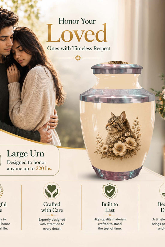 Cat Floral Urn For Ashes - Cat Themed Urns For Cremation