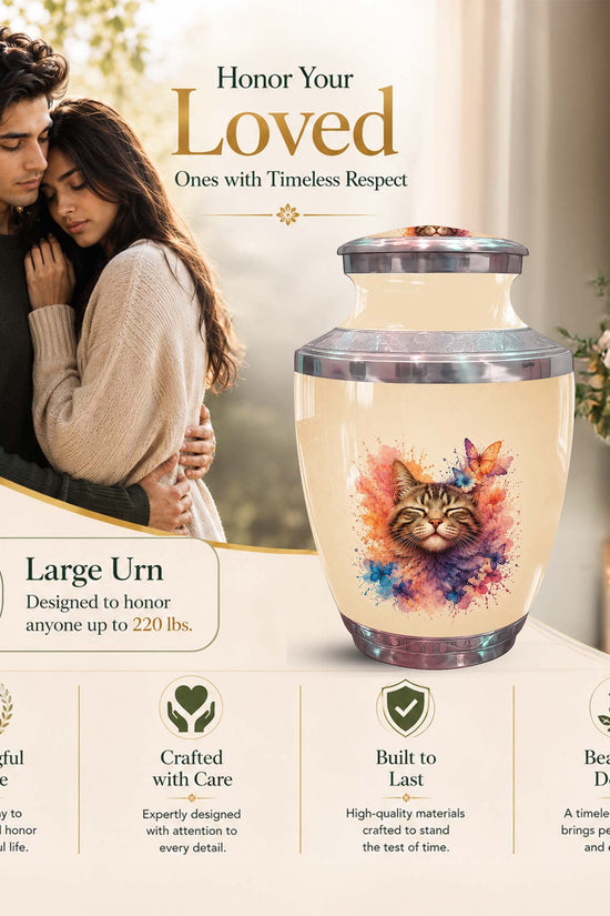 Cat Memorial Urn For Pet Ashes - Watercolor Butterfly Pet Urn