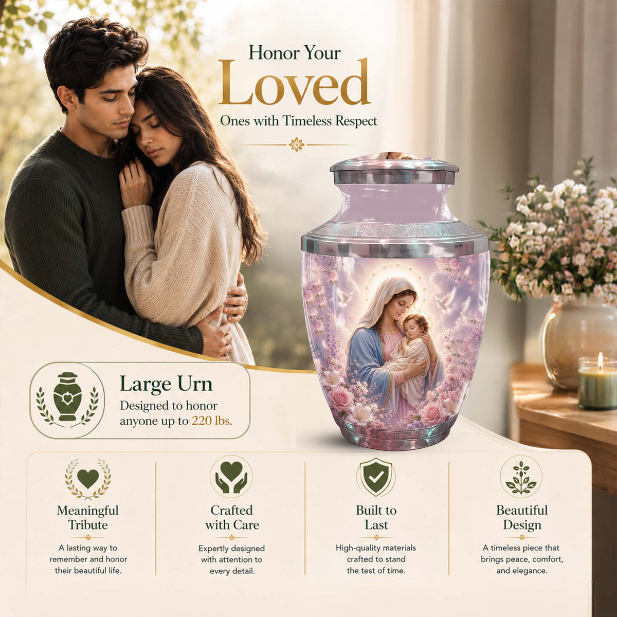 Virgin Mary and Baby Jesus Urn For Mom – Catholic Urn for Women
