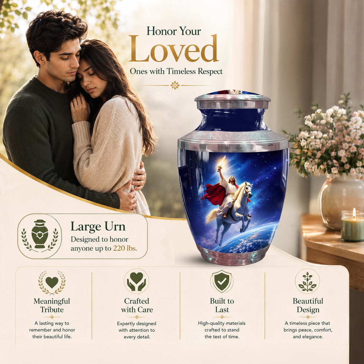 Jesus Cremation Urn For Adults - Catholic Memorial Urn For Ashes