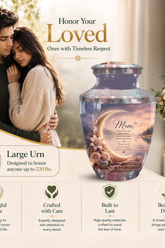Memorial Urn for Mom – Floral Crescent Moon Cremation Urn