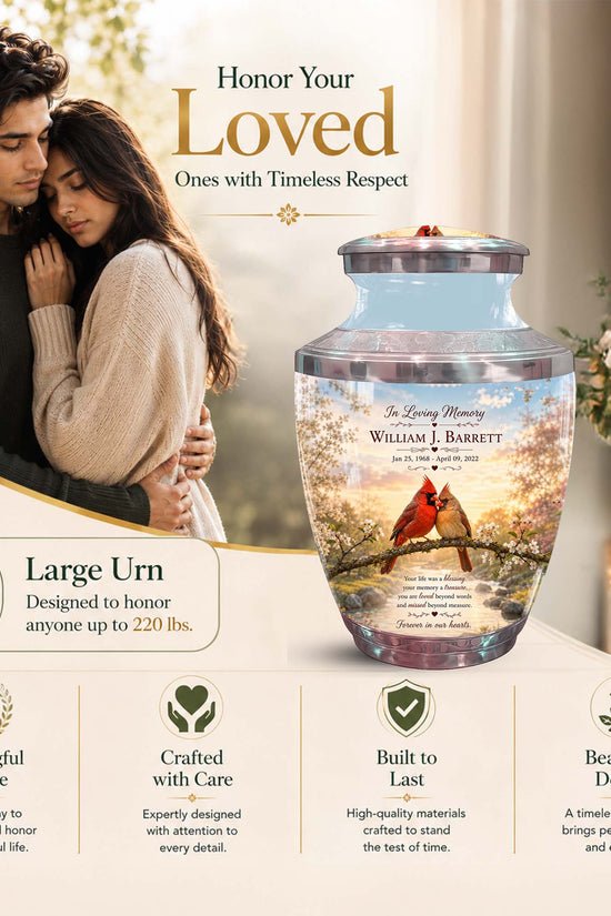 Cardinal Bird Pair Themed Urn - Bird Memorial Urn For Lovers