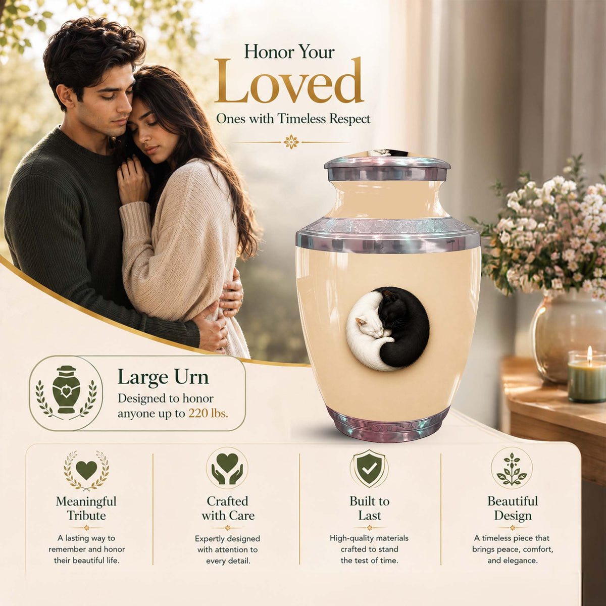 Yin Yang Memorial Urn For Cat - Unique Pet Cremation Urn For Cat