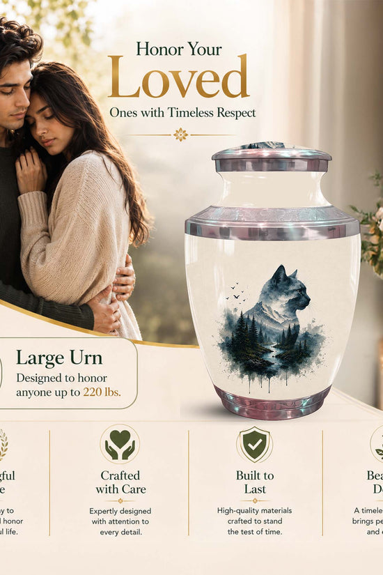 Cat Silhouette Cremation Urn For Pet - Nature Themed Urn For Cat