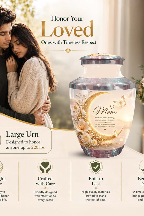 Crescent Moon Memorial Urn For Mom - Floral Urn For Ashes