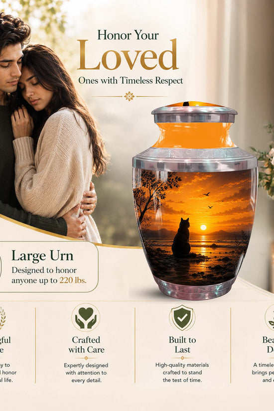 Cat Sunset Memorial Urn For Ashes - Sunset Cremation Urn For Pet