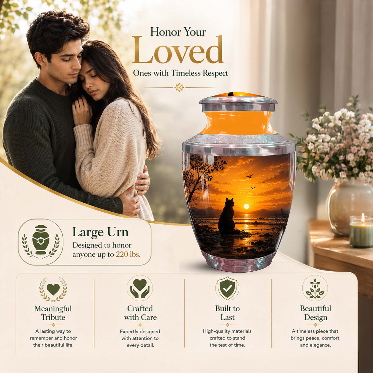 Cat Sunset Memorial Urn For Ashes - Sunset Cremation Urn For Pet