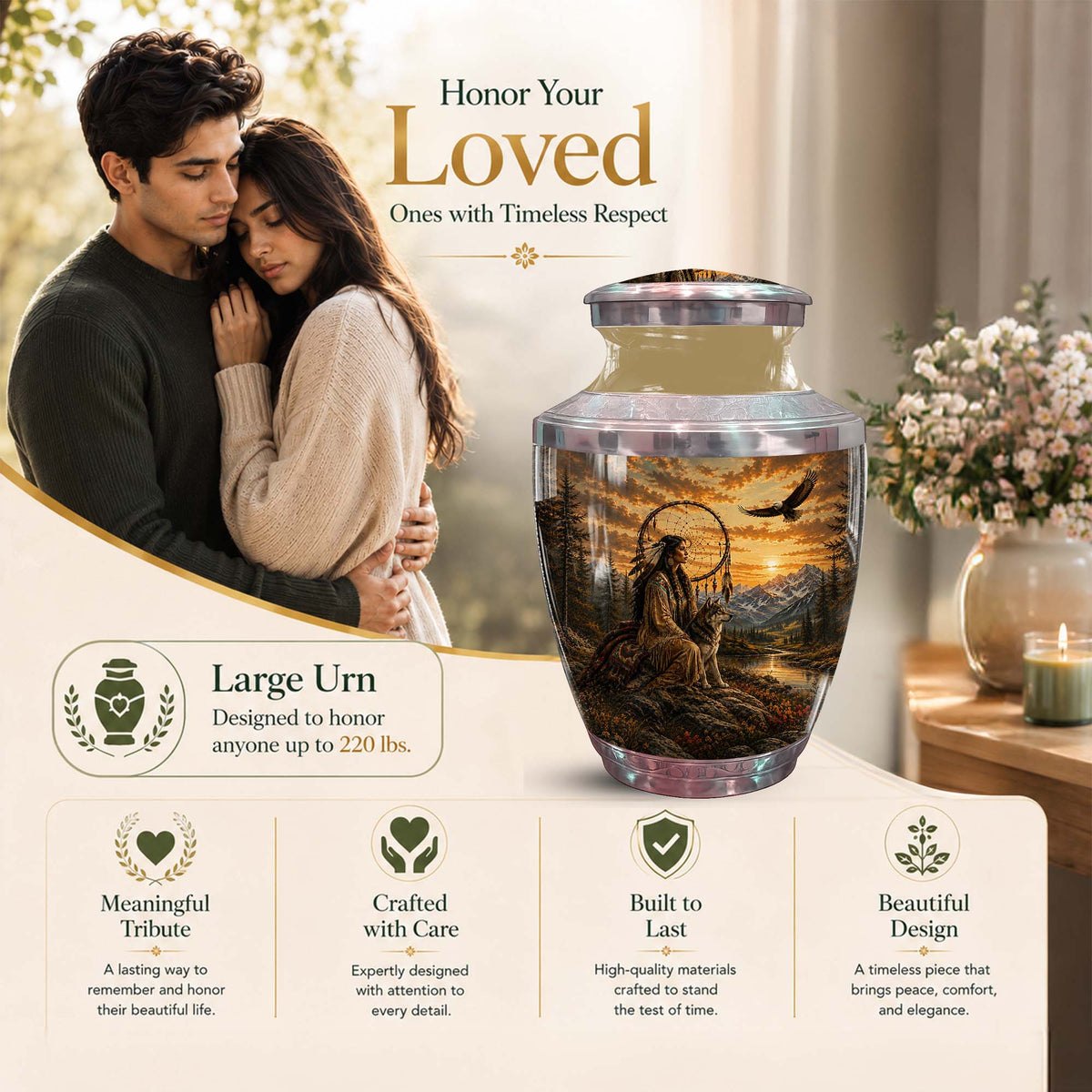 Indigenous Maiden Funeral Urn - Native American Urn For Women