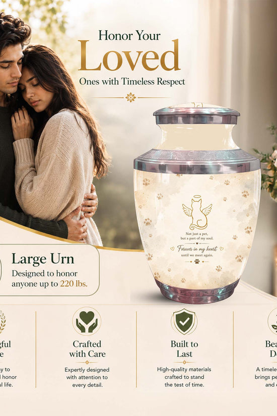 Angel Cat Memorial Urn For Pet Ashes - Pet Cremation Urn