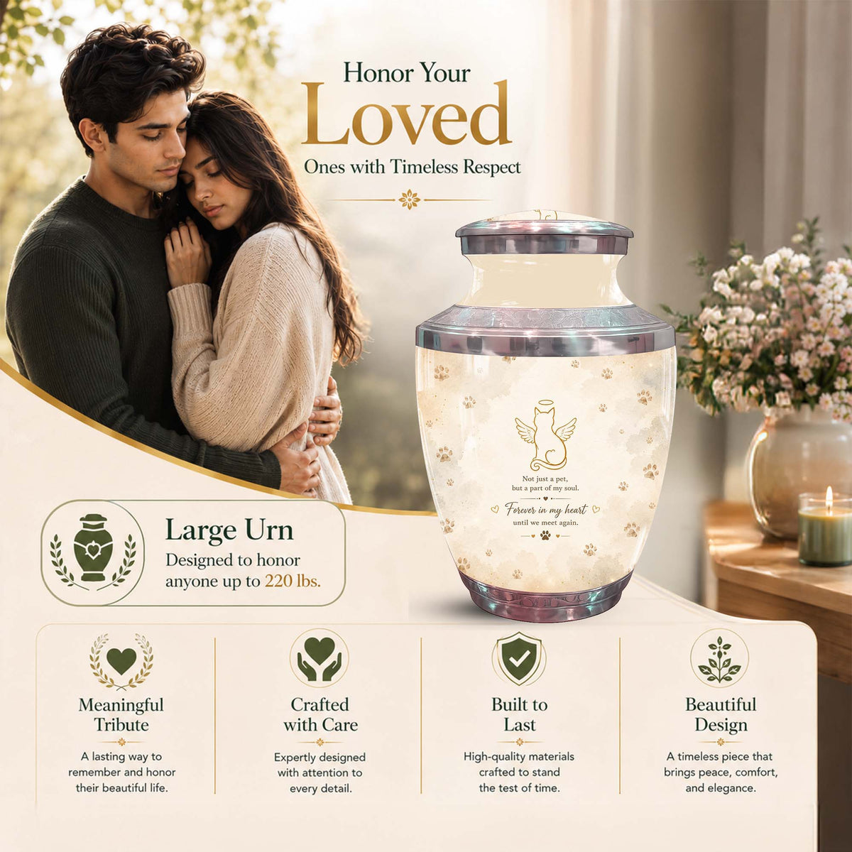Angel Cat Memorial Urn For Pet Ashes - Pet Cremation Urn