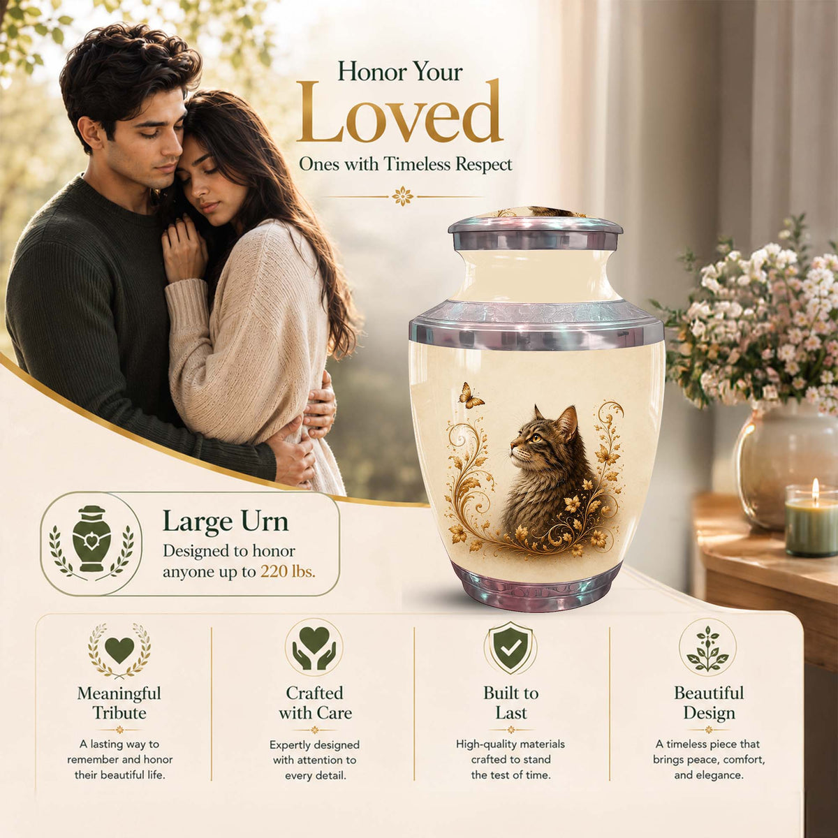 Artistic Cat Memroial Urn - Cat Themed Urn For Cremation Ashes