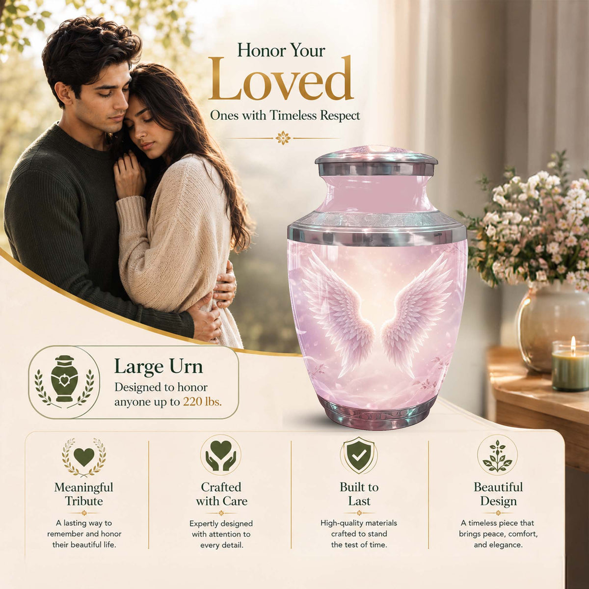 Angel Wings Cremation Urn for Women – Memorial Urn for Adult Women