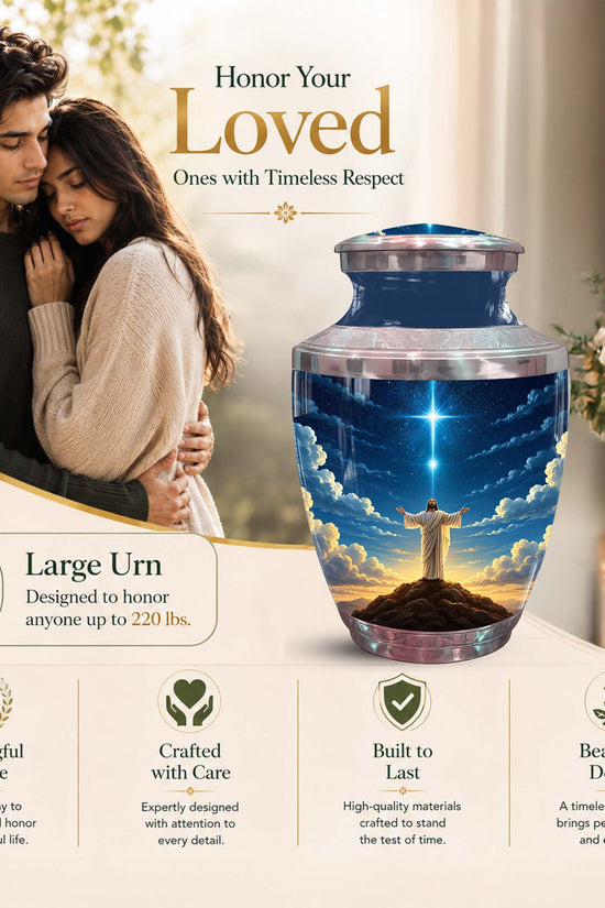 Jesus Themed Memorial Urn - Catholic Cross Funeral Urns For Ashes