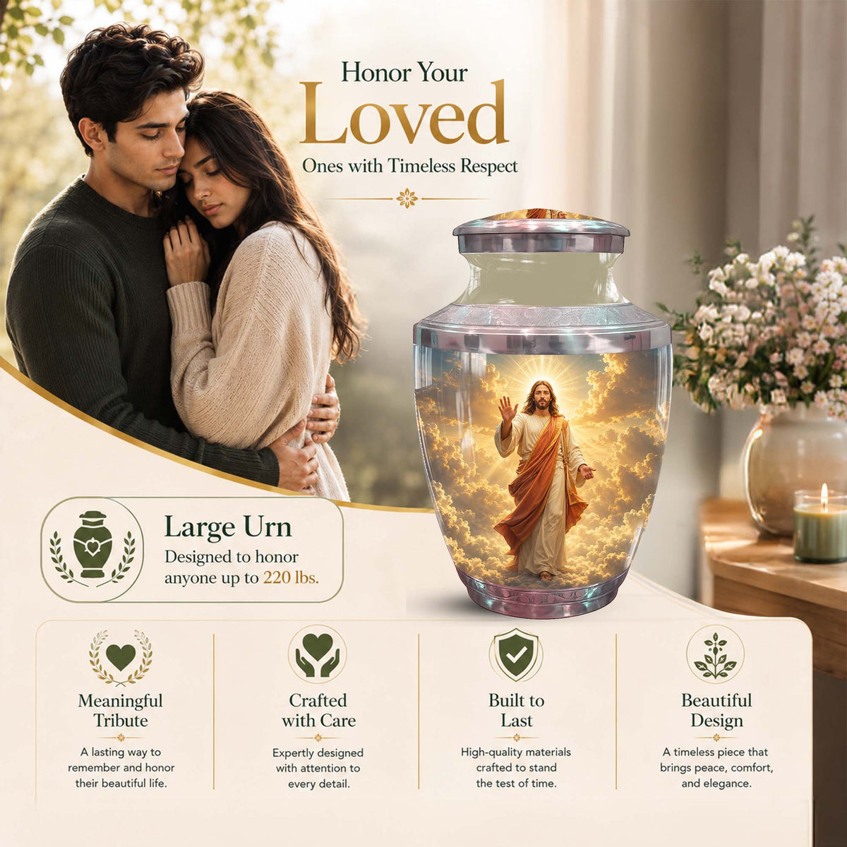 Jesus Christ Adult Cremation Urn - Heavenly Clouds Memorial Urn
