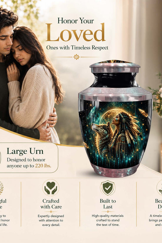 Native American Urn For Women - Wolf Memorial Urn For Ashes
