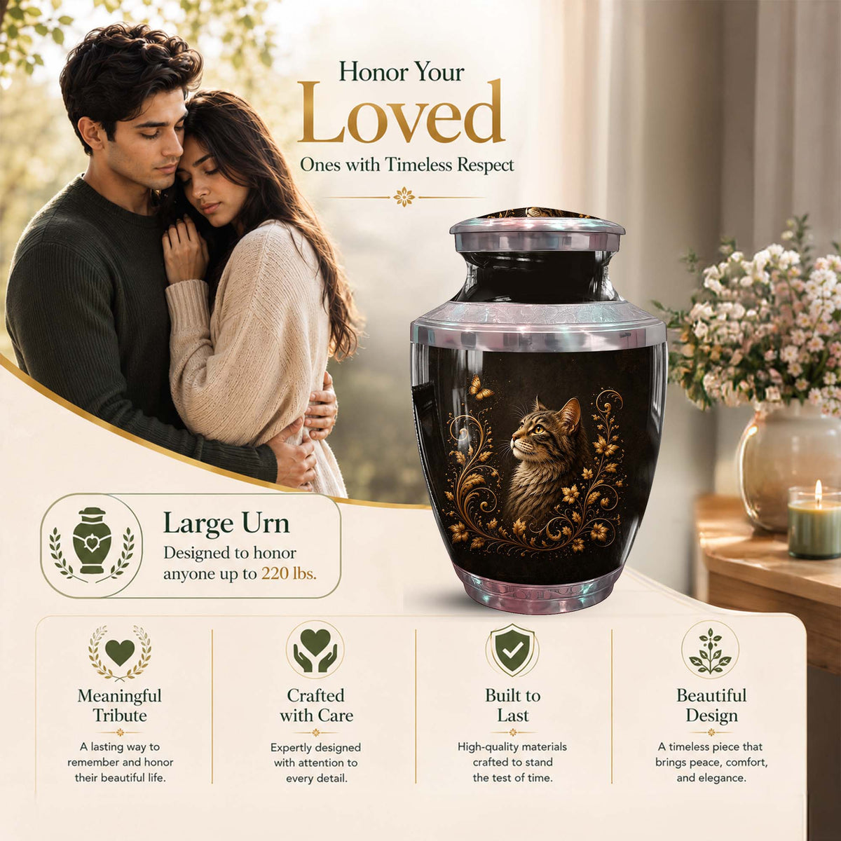 Artistic Memorial Urn For Pet Ashes - Cat Themed Urn For Ashes