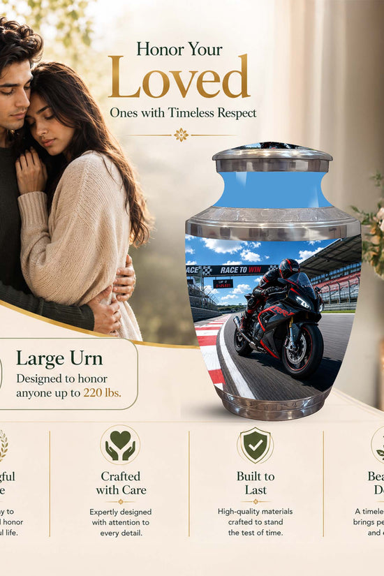 Sports Bike On Race Track Urn - Premium Urns For Motor Bike Lover's Ashes