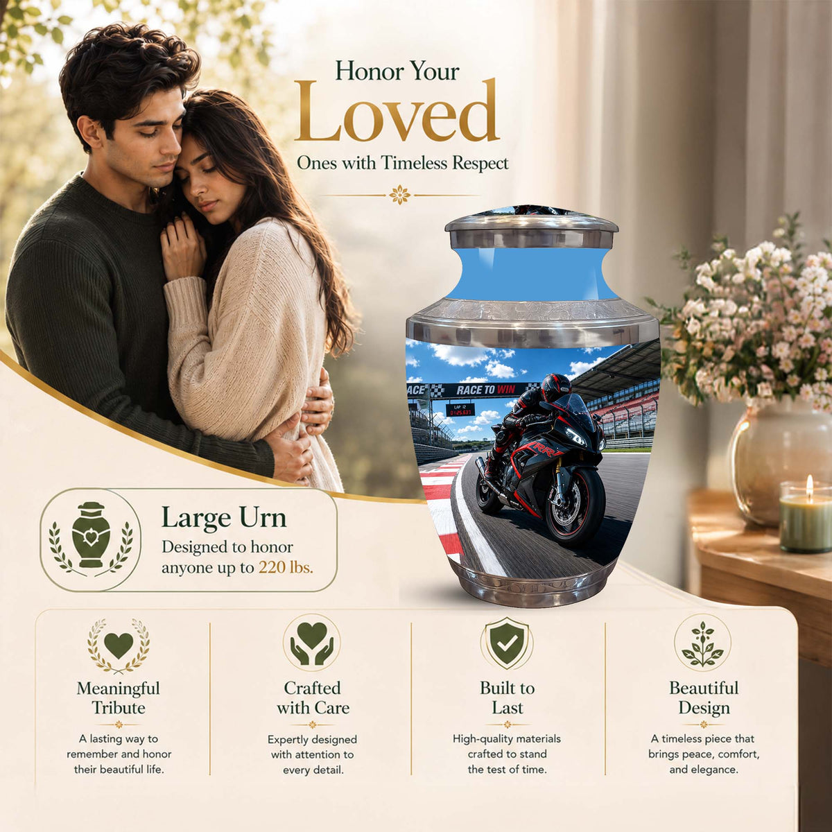 Sports Bike On Race Track Urn - Premium Urns For Motor Bike Lover's Ashes