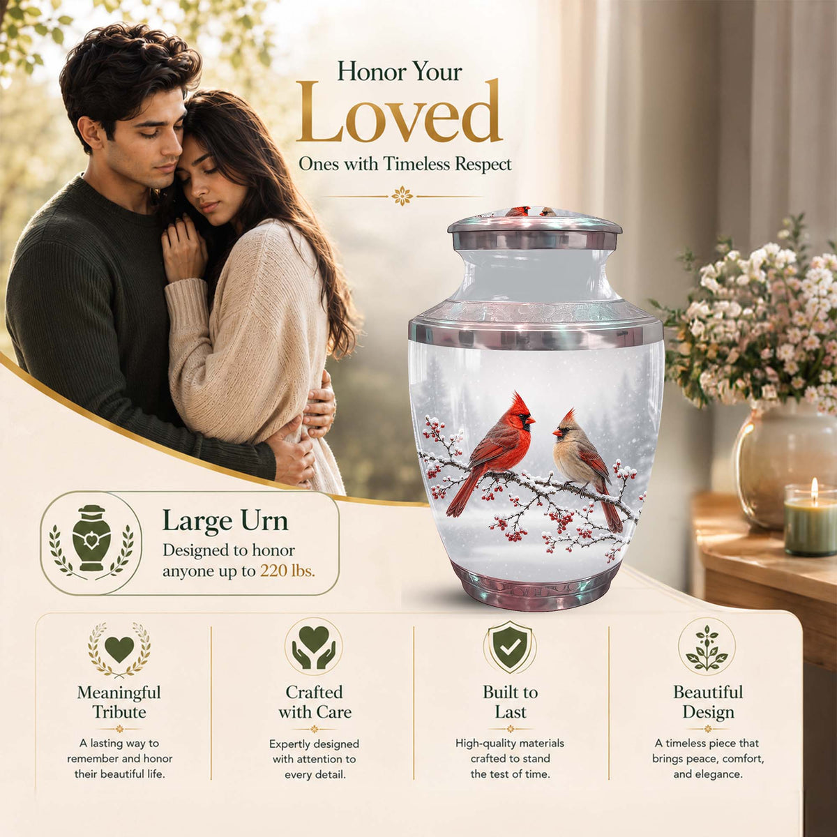 Cardinal Bird Themed Memorial Urn - Funeral Urns For Lovers
