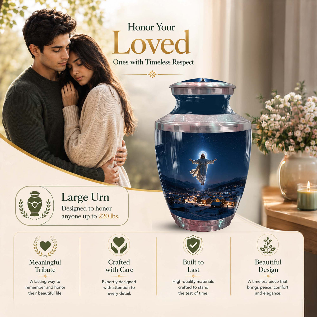 Jesus Themed Memorial Urn – Catholic Urns for Men & Women